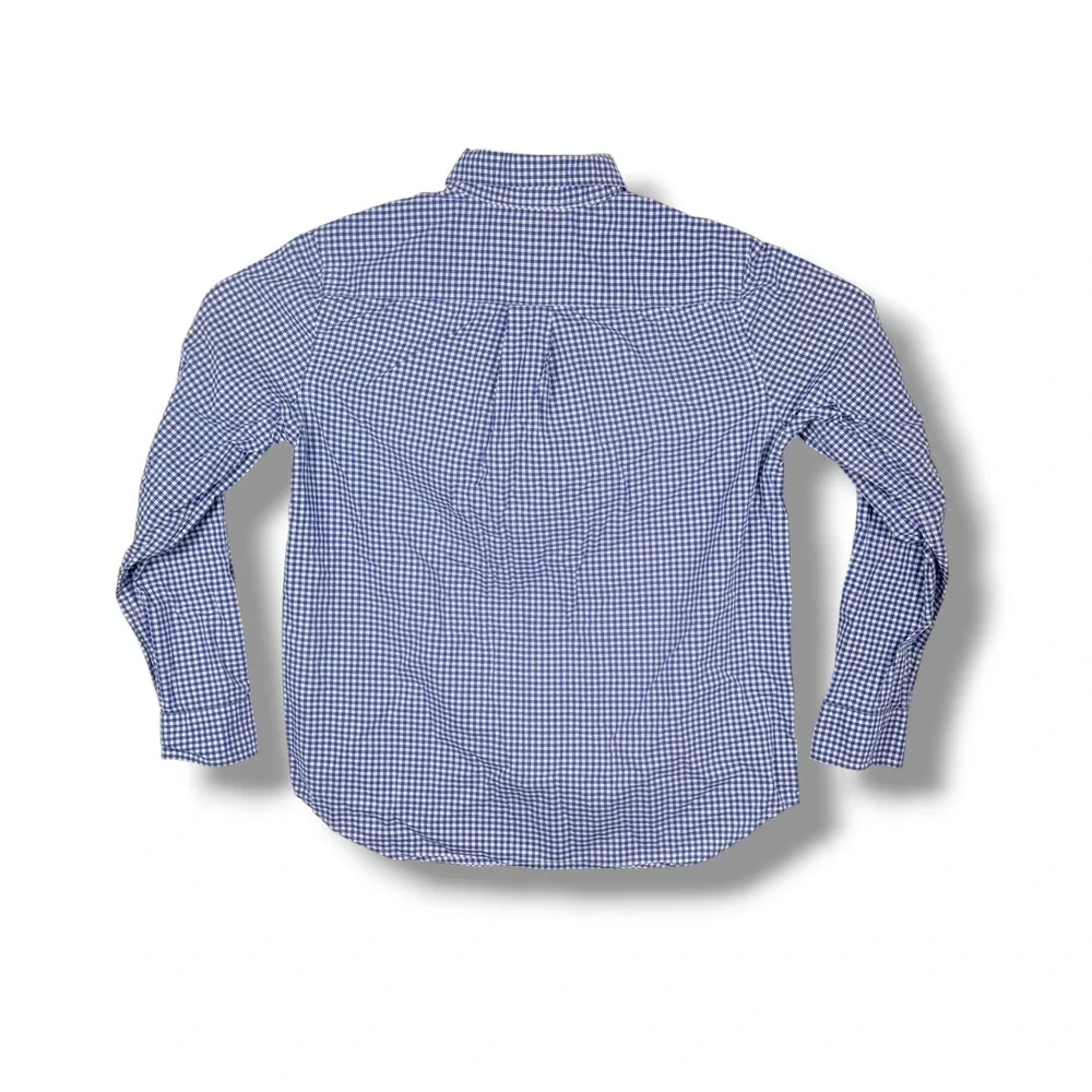 Ralph Lauren Button Down Boys L 14-16 Blue Gingham Natural Stretch Preppy Pony